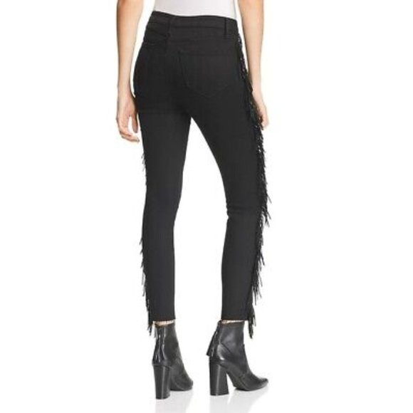 NWT Women's AQUA FRINGE RAW HEM black skinny JEANS size 26 high rise $98 - Picture 2 of 9